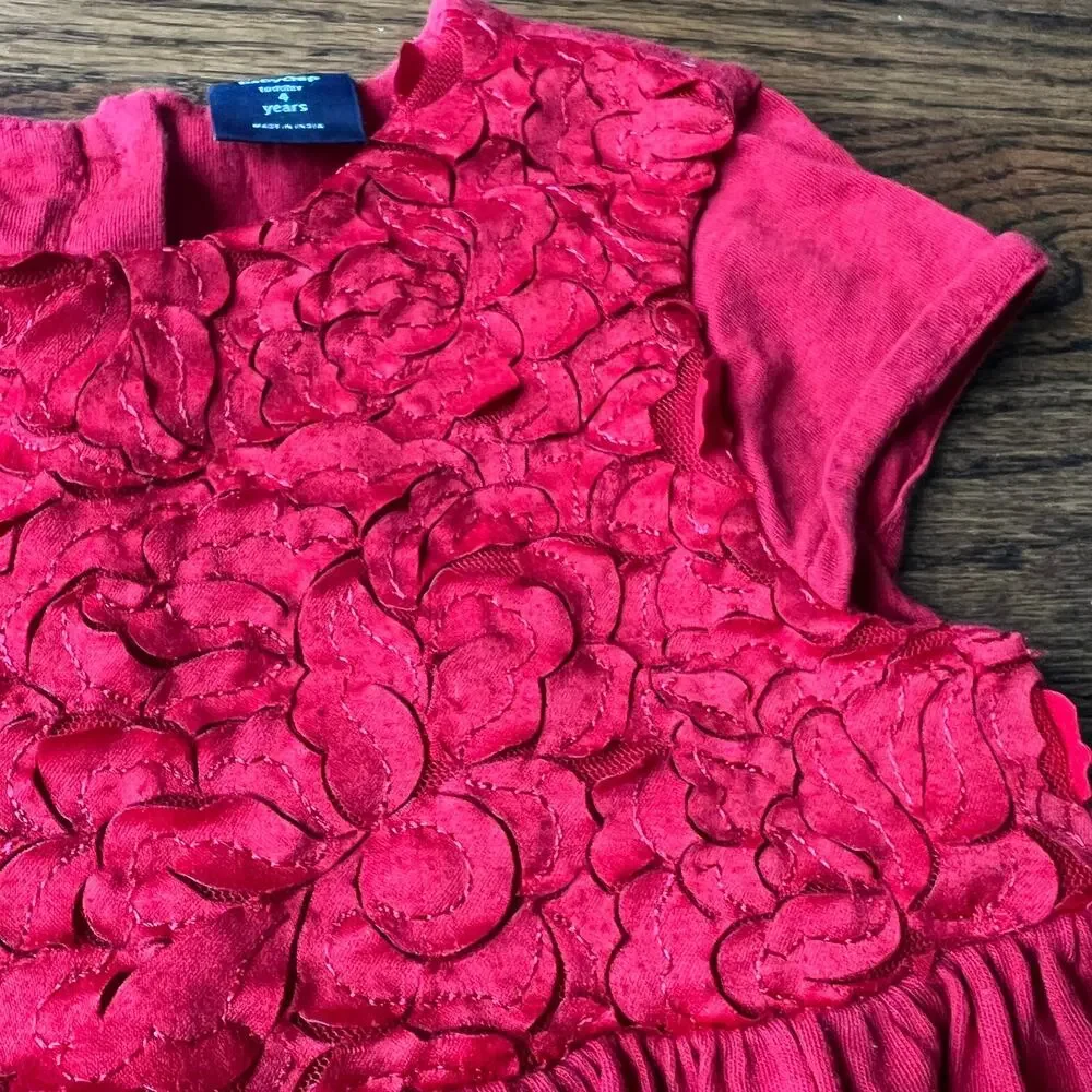 Baby Gap Red Floral Petal Modal Blend Holiday Special Occasion Dress - 4